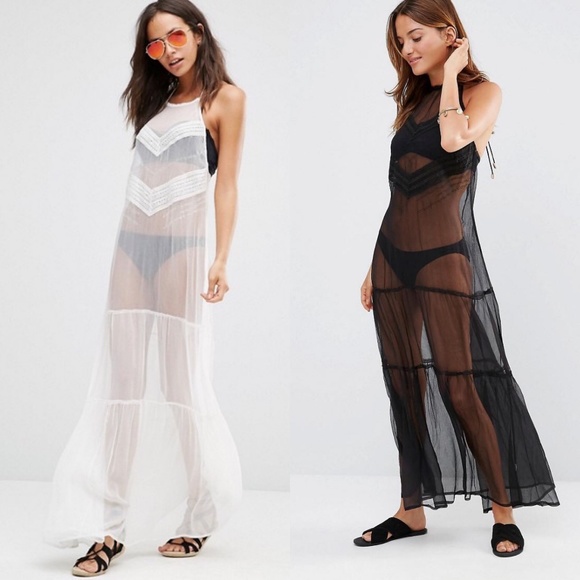 French Conn Sheer Beach Maxi Dress Halter - Picture 2 of 4